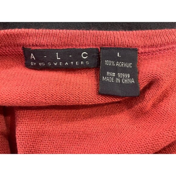 A.L.C. Red Acrylic Womens Sweater Size L Front Pockets Raglan Sleeves - Picture 4 of 8